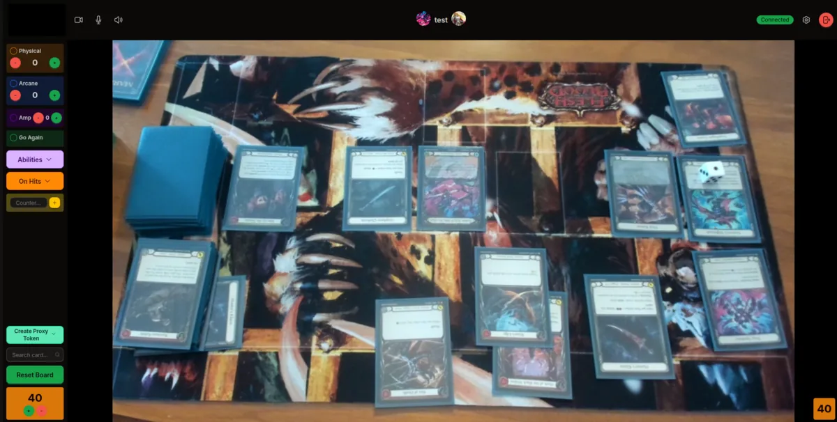 The in-game screen with the tracker sidebar and the opponent's playmat