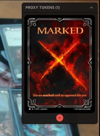 Proxy token panel showing a Marked token card